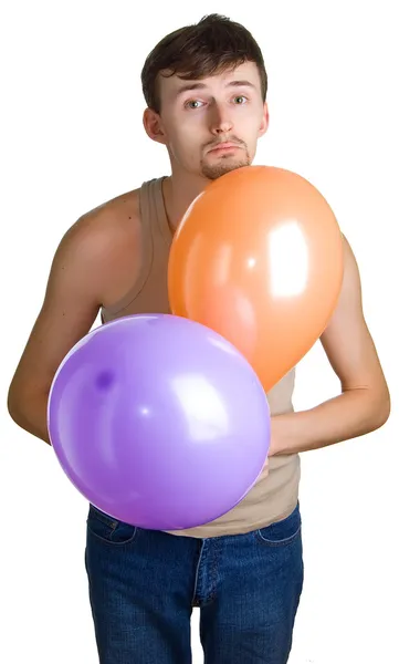 Jovens homens tristes com balões — Fotografia de Stock