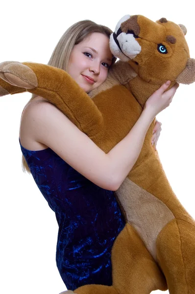 Girl holds the Toy animal — Stock Photo, Image