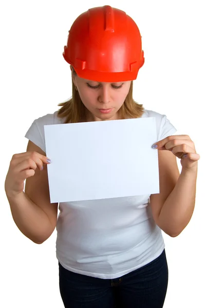 Women in a red helmet — Stock Photo, Image