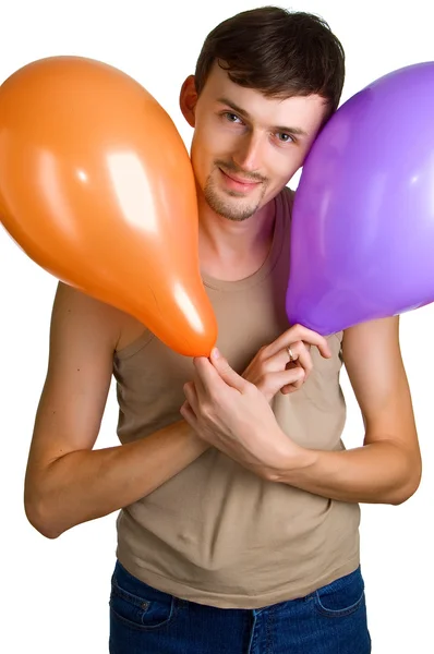 Glada män med ballonger i händer — Stockfoto