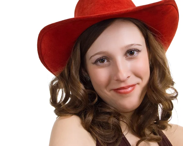 Dívka v červeném klobouku — Stock fotografie