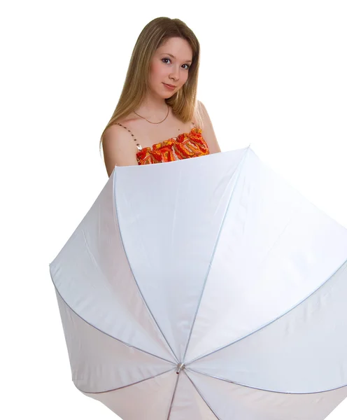 Leende flicka med ett paraply — Stockfoto