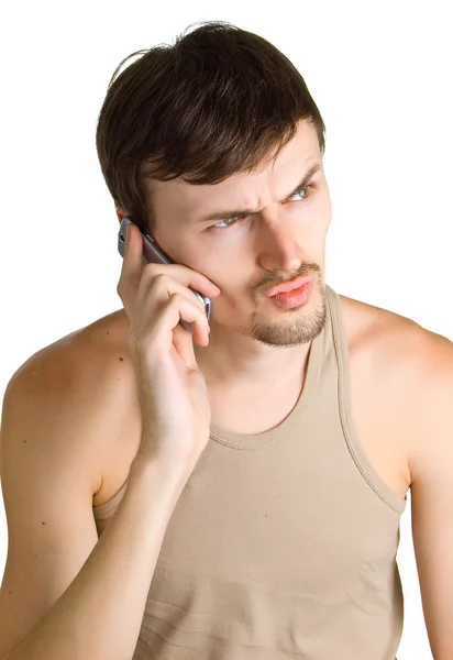 Young guarded men with cellular phone — Stock Photo, Image