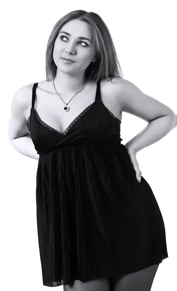Krásná dívka v černých šatech — Stock fotografie