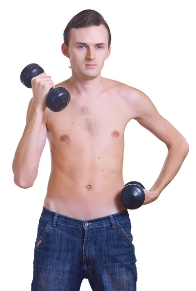 ダンベルで裸の男性 — ストック写真