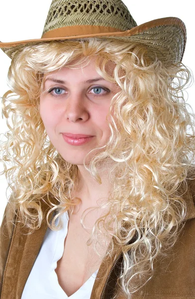 Blonde Frauen mit Strohhut — Stockfoto