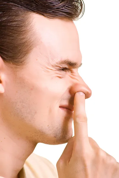 Férfiak van tolóerő ujját az orr — Stock Fotó