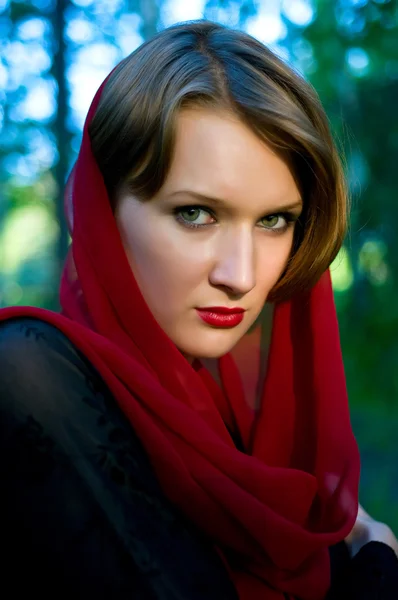 Young women in red scarf — Stock Photo, Image