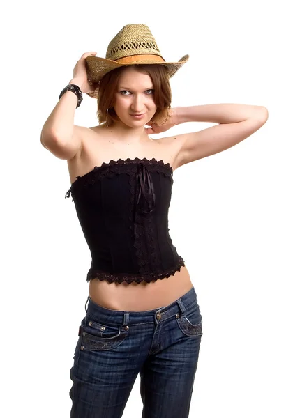 Menina jovem em um chapéu de palha — Fotografia de Stock