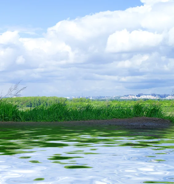 Paisagem de primavera com lagoa — Fotografia de Stock
