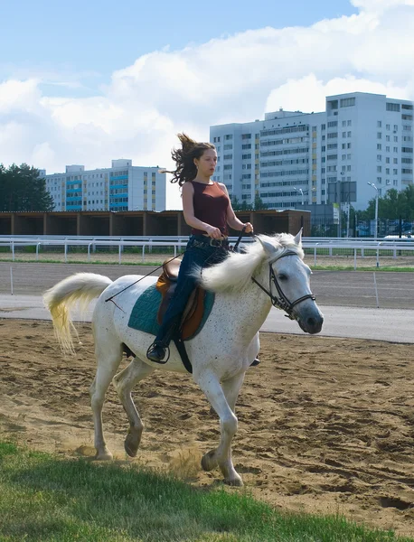 Menina montar um cavalo — Fotografia de Stock