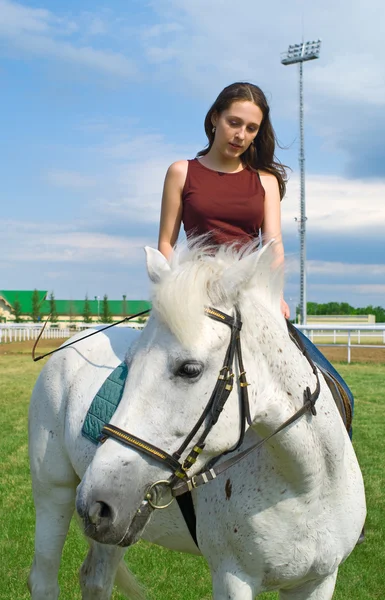 Girl astride a horse — Stock Photo, Image