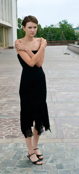 Bsad girl in black dress — Stock Photo, Image