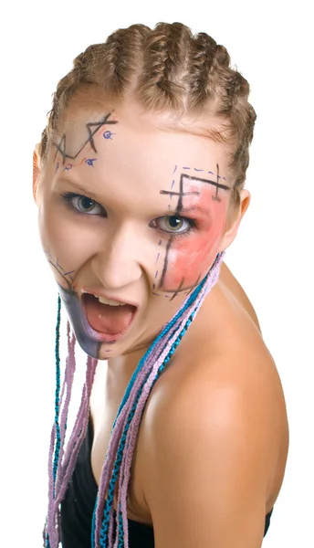 Young women with geometrical makeup — Stock Photo, Image