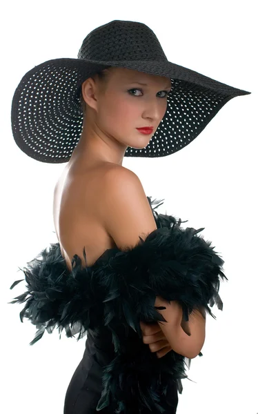 Serenity nők fekete kalap és boa — Stock Fotó