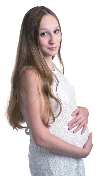 Pregnant women in white dress — Stock Photo, Image