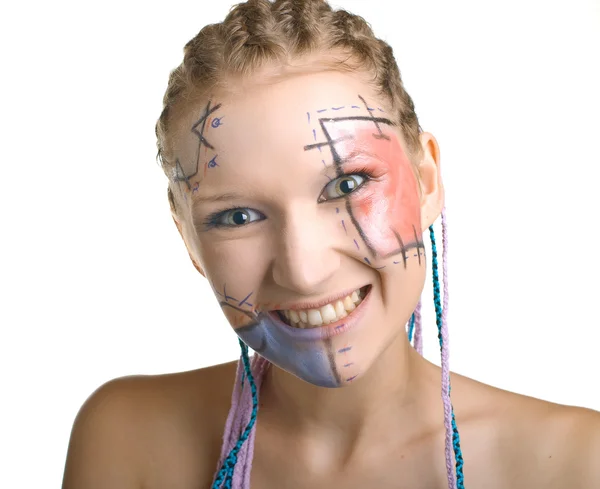 Girl with plaits and geometrical makeup — Stock Photo, Image