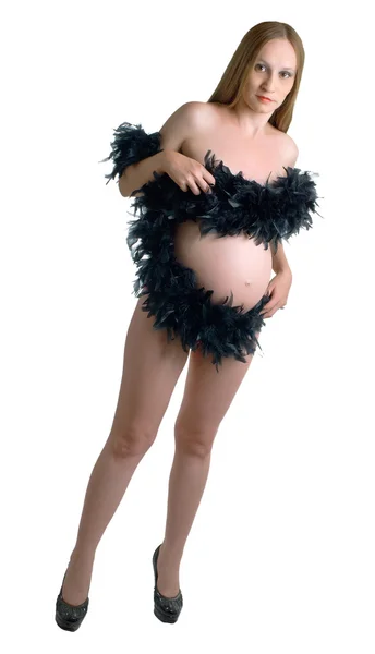 黒いボアと妊娠中の女性 — ストック写真