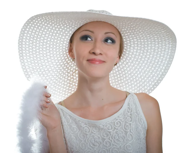 Lächelnde Frauen mit weißem Hut — Stockfoto