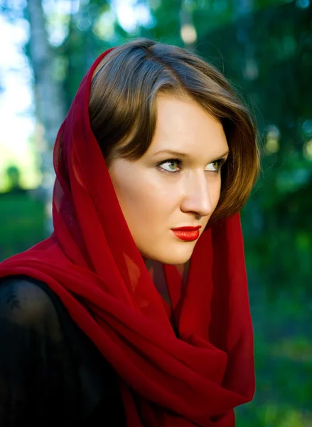 Serenity women in red scarf — Stock Photo, Image
