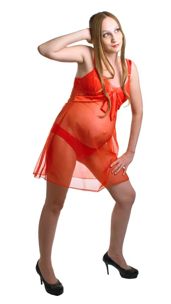 Mulheres grávidas em vestido vermelho — Fotografia de Stock