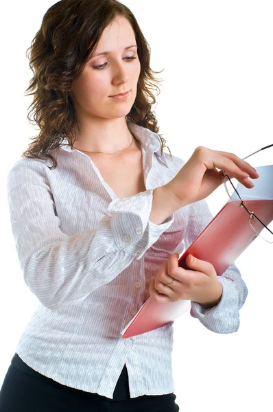 Women with a folder and glasses in hands — Stock Photo, Image