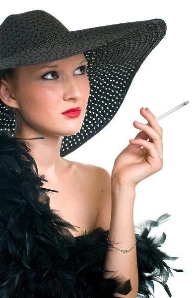 Women in black with a cigarette — Stock Photo, Image