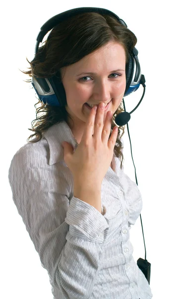 Mulheres em fones de ouvido — Fotografia de Stock