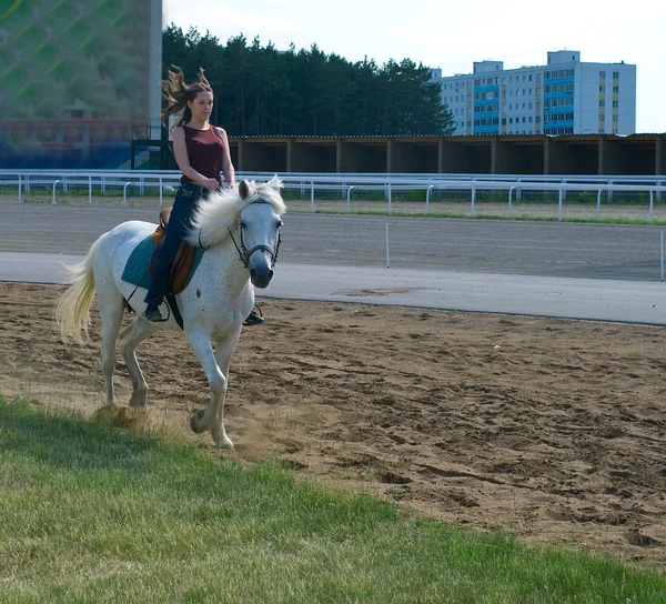 Chica a horcajadas un caballo — Foto de Stock