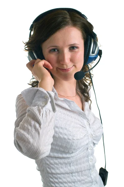 Mulheres jovens em fones de ouvido — Fotografia de Stock
