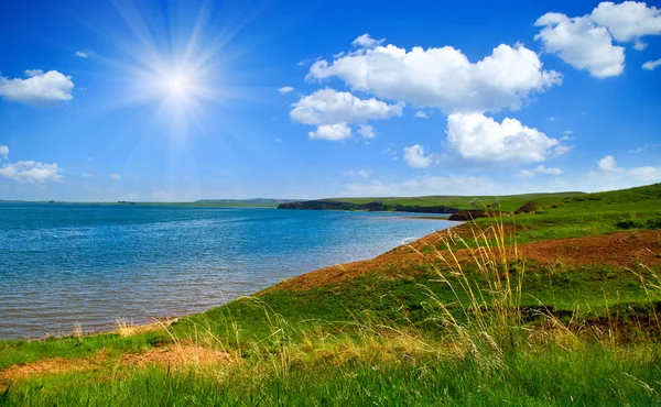 stock image Lake and cloudy sky