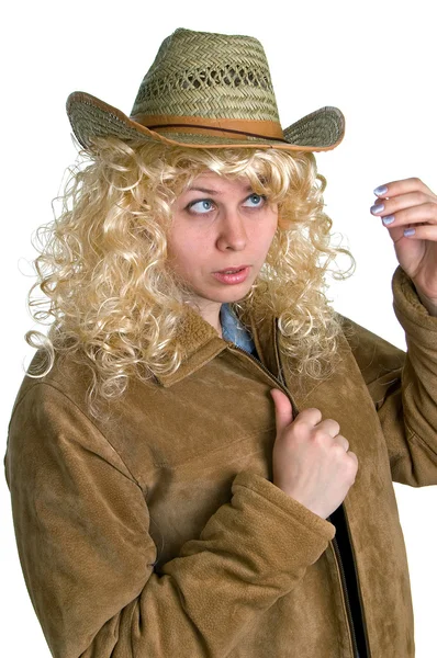 Blond ženy v slaměný klobouk — Stock fotografie