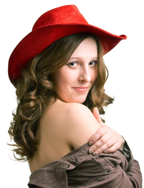 Κορίτσι σε ένα κόκκινο καπέλο — Φωτογραφία Αρχείου