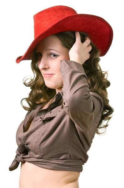 Flicka i en röd hatt — Stockfoto