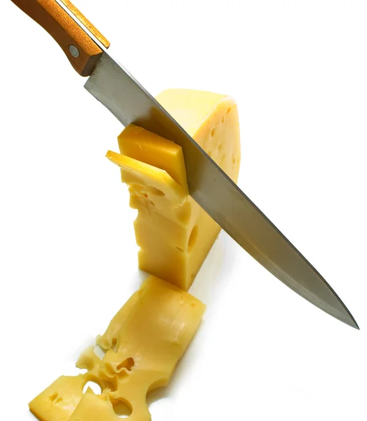 Potongan keju dan pisau — Stok Foto
