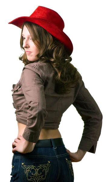 Flicka i en röd hatt — Stockfoto