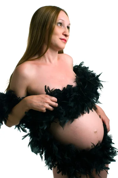 Zwangere vrouwen met zwarte boa — Stockfoto