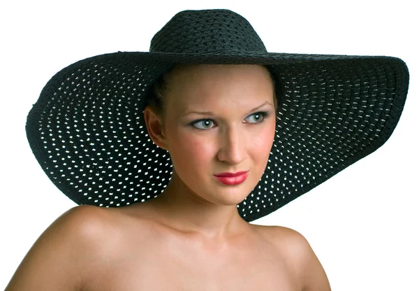 Junge Frauen mit schwarzem Hut — Stockfoto