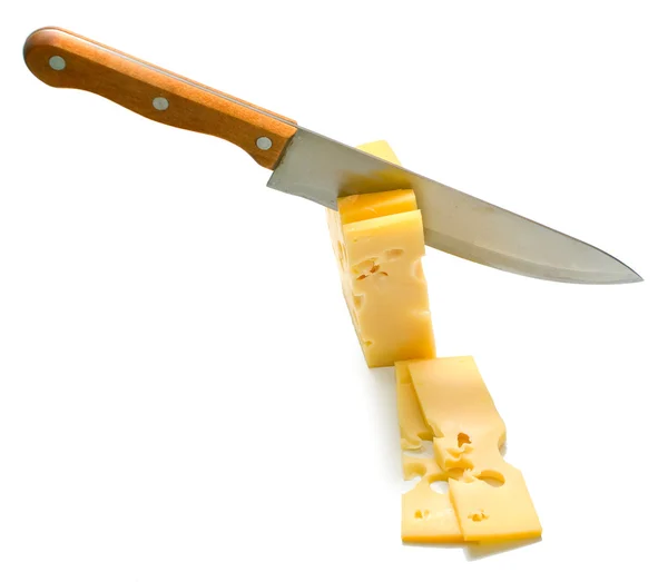 Skiver af ost og kniv - Stock-foto