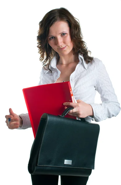 Women in a business suit with a folder — Stock Photo, Image