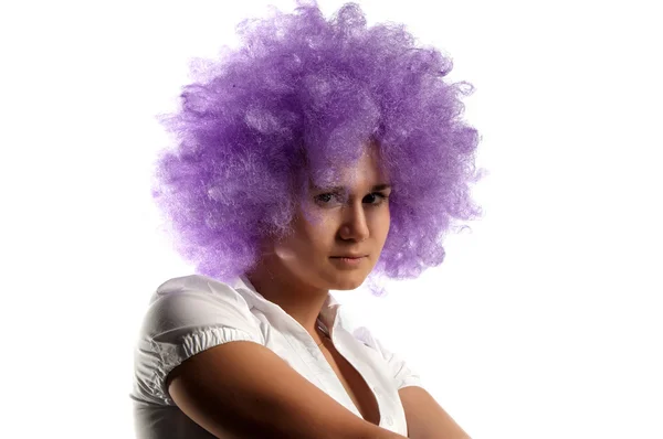 Dívka klaun s vlasy fialový — Stock fotografie