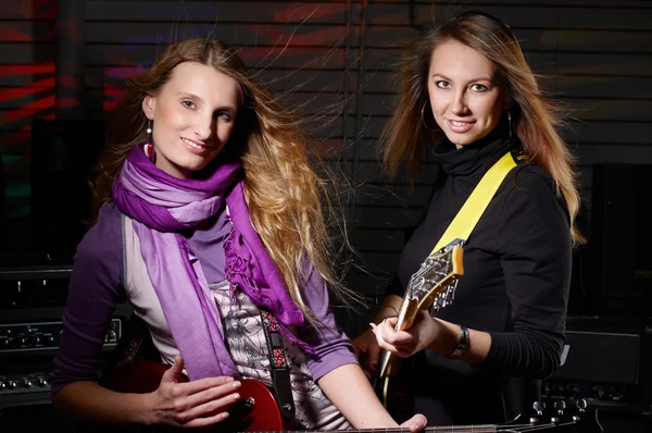 Young females with microphone — Stock Photo, Image