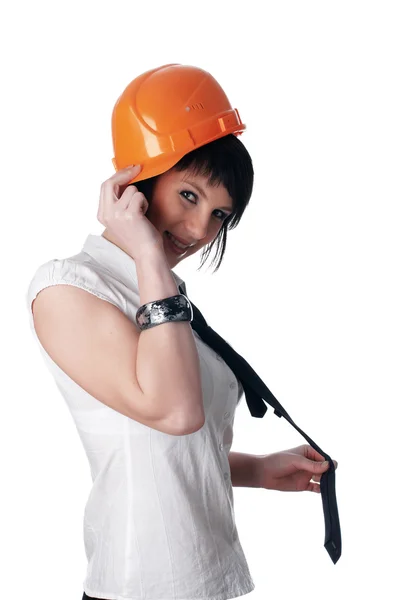 La muchacha encantadora el constructor — Foto de Stock