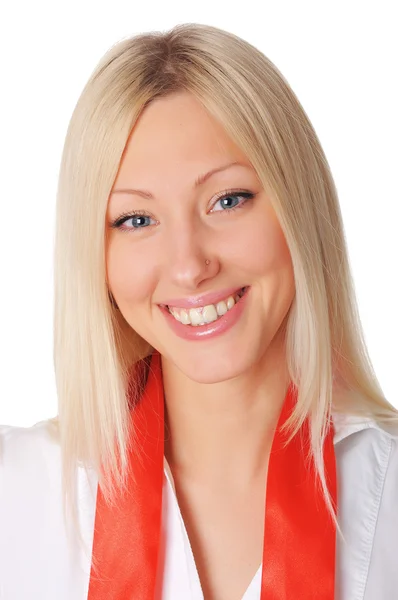 Ung charmig blondin i en vit skjorta — Stockfoto