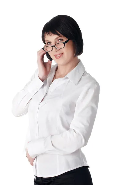 A encantadora jovem mulher de negócios em um shi branco — Fotografia de Stock