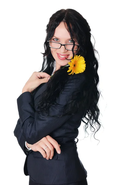 Giovane affascinante donna d'affari in abito scuro — Foto Stock