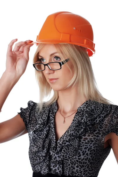 The charming girl the builder — Stock Photo, Image