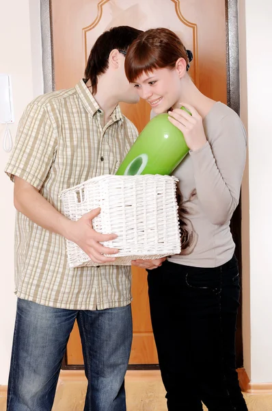 A charming young couple settlers — Stock Photo, Image