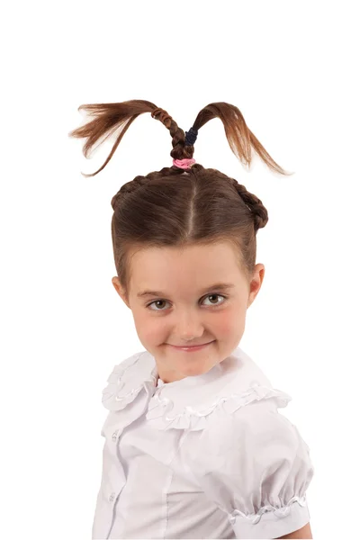 Escola menina com estilo de cabelo engraçado — Fotografia de Stock