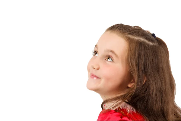 Menina feliz olhando para algo — Fotografia de Stock